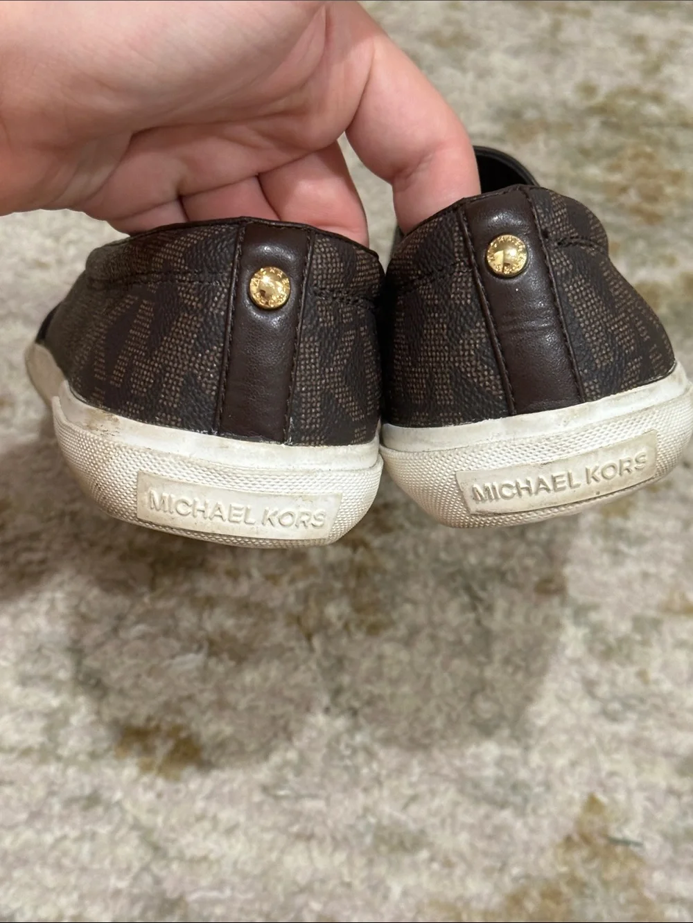 Michael Kors Women’s Brown Logo Slip-On Sneakers with White Sole